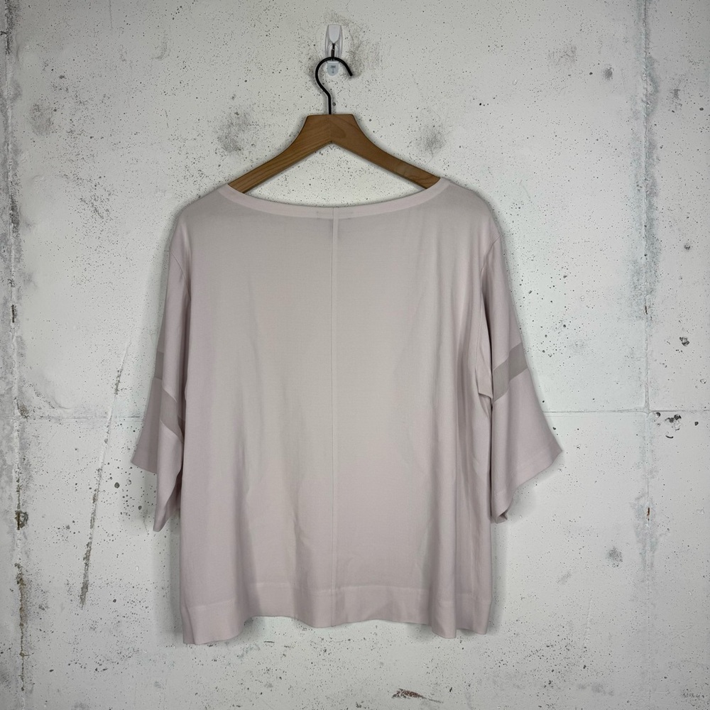 Eileen Fisher Silky Boxy Fit Mesh Arm Panel Crepe Like Top Blouse Medium - Picture 3 of 10